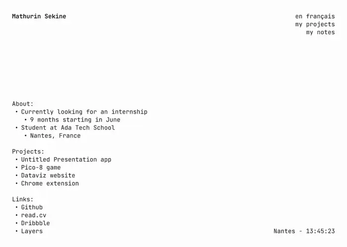 1st iteration - mono font, white background, single page with lots of links.