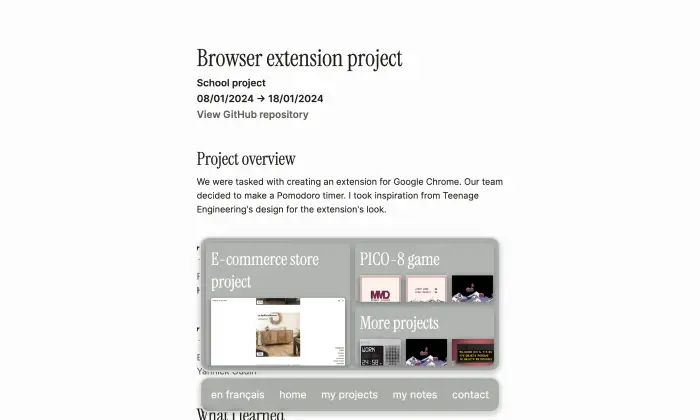 Screenshot showing the navbar opened on the projects tab.
