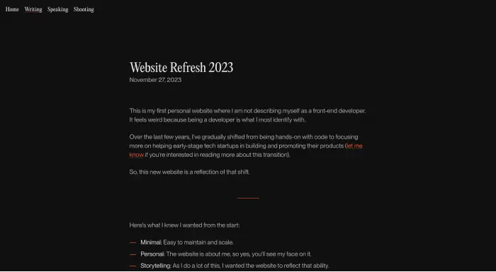Pedro Duarte's website in dark mode, very simple and minimalistic.