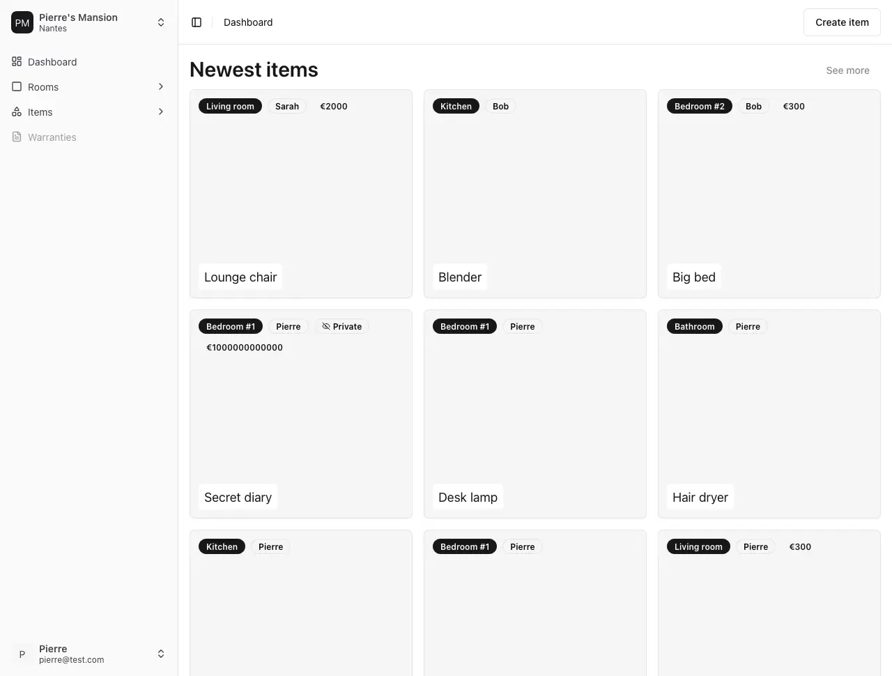 Dashboard screenshot showing 9 most recently added items.