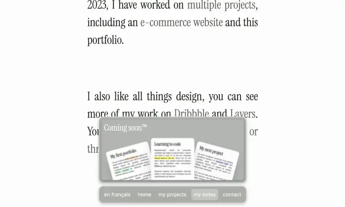 Screenshot showing the navbar opened on the notes tab.