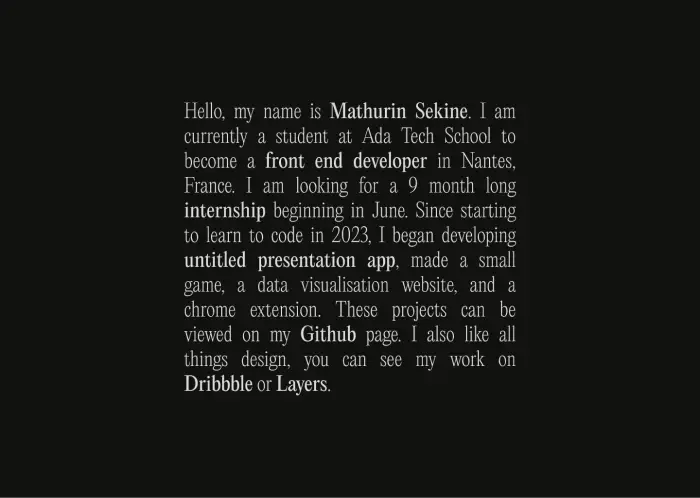 2nd iteration - dark mode, one block of text with links highlighted.