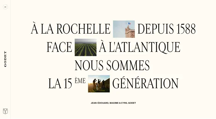 Screenshot of the Cognac Godet website showing big serif text with images in between some words.