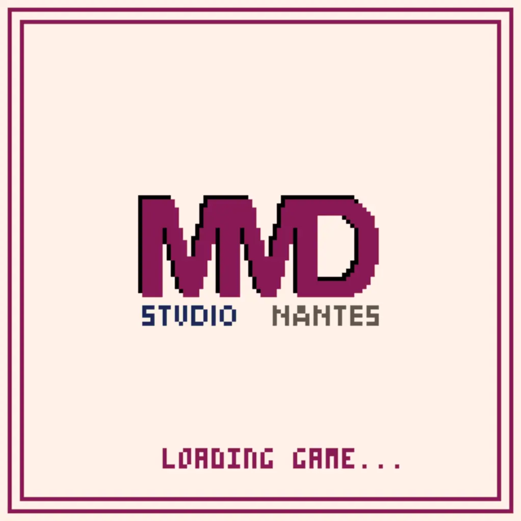 The game's loading screen, showing our fake studio logo.