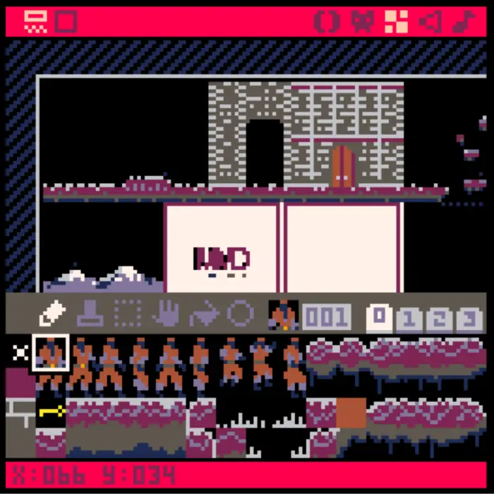 Pico-8's level designer screen.
