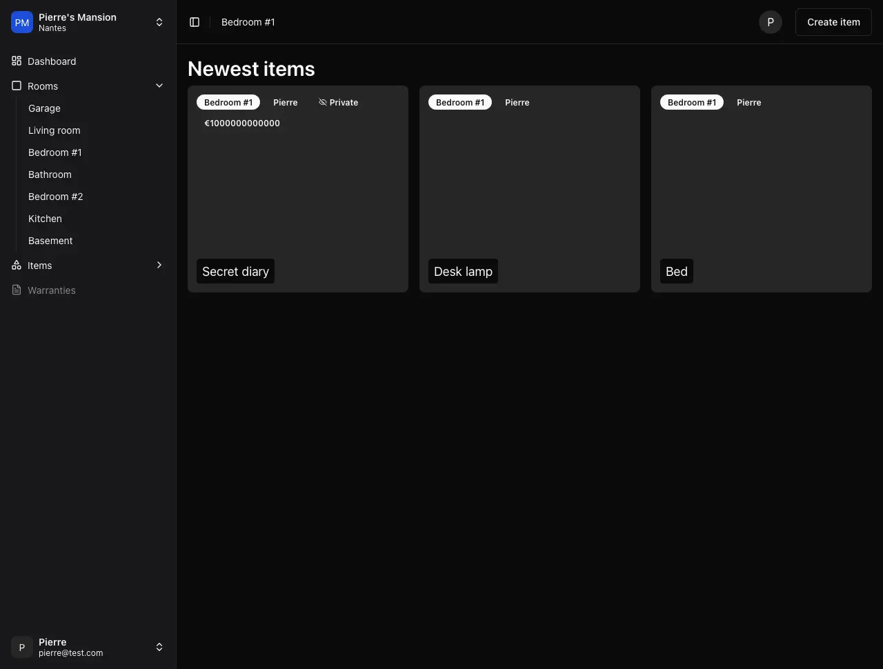 Dashboard screenshot with dark mode enabled.