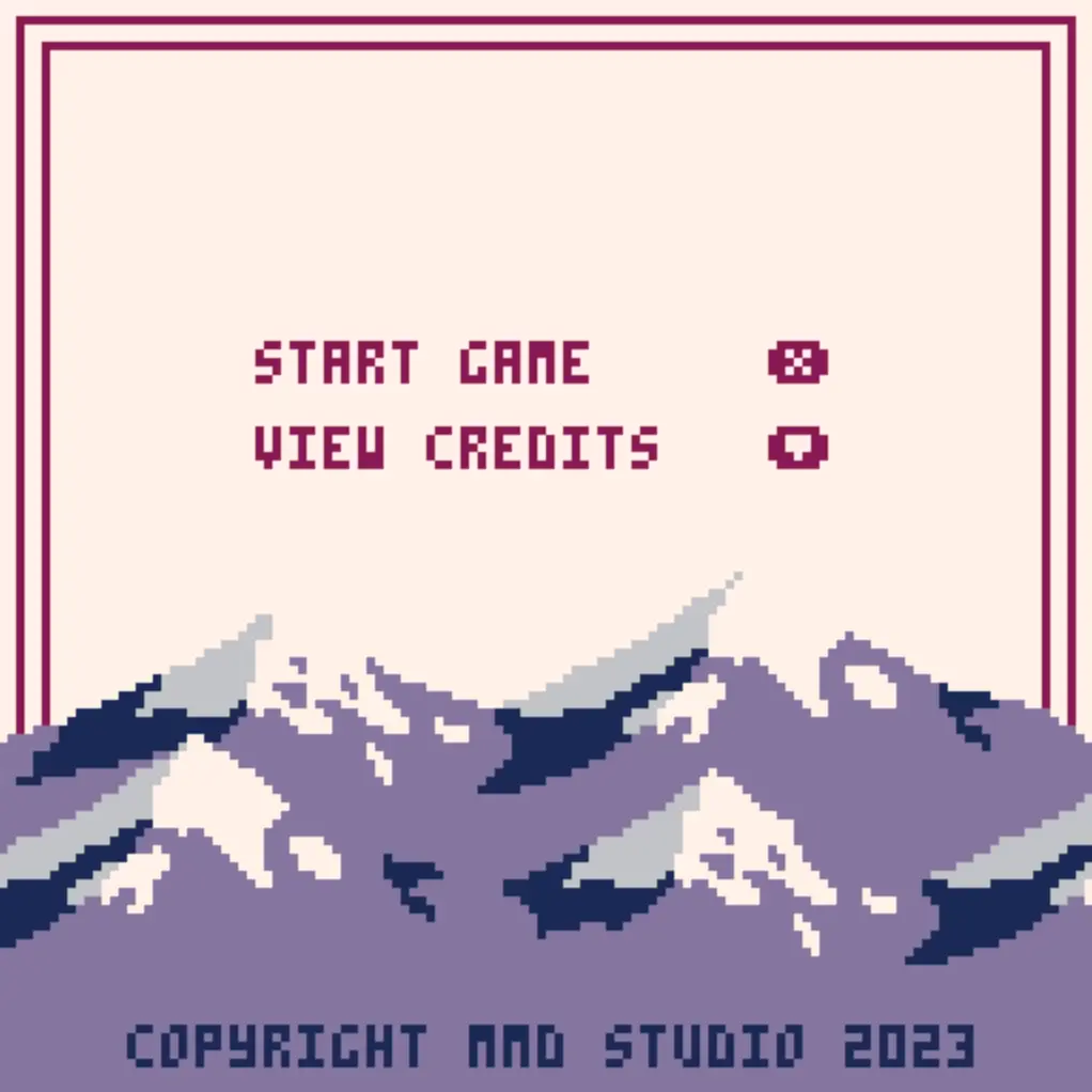 The game's menu screen, showing options and mountains.